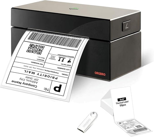 ORGBRO Z1 Shipping Label Printer, 4x6 Thermal Label Printer for Small Business, High Speed Sticker Maker for Commercial Grade Shipping Packages, Used for Amazon, Ebay, Shopify, USPS (USB Only)