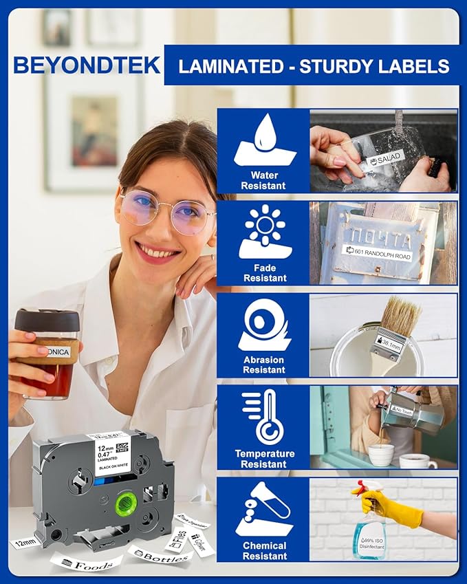 8Pk Replace for Brother Label Maker Tape 12mm 0.47 White Work with Brother P Touch Label Tape TZ TZe 1/2" Black on White TZe-231 for P-Touch PT-H103w H110 D210 D220 D400 1180 1280 1890 2040,8m 26.2ft