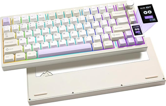 YUNZII AL80 Wireless Mechanical Keyboard,Full Aluminum CNC, Smart LCD Display,Hot Swappable Gasket Mount 75% Layout with Knob,BT/2.4G/USB-C,QMK/VIA Support for Win/Mac (Beige, Gateron Zero Switch)