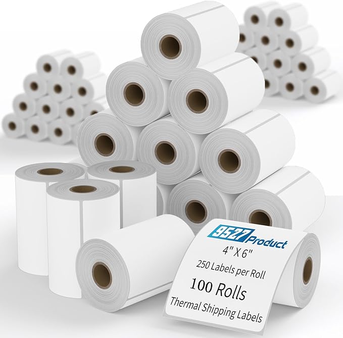 9527 Product 4x6 Blank Direct Thermal Shipping Labels for Zebra 2844 Zp-450 Zp-500 Zp-505,250 Labels/Roll,Total 100 Rolls