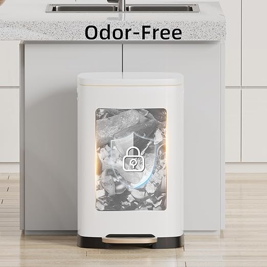 KUK 13 Gallon Kitchen Trash Can with Lid, 50L/13Gal Office Step Garbage Can for Home, Kitchen, Laundry Room, Office, Brushed Stainless Steel, White