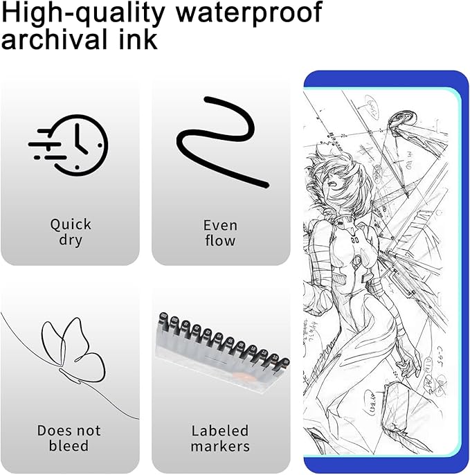 EYEYE Micro Pen Black Drawing Art Pens,0.2/0.25/0.3/0.35/0.45/0.5mm Archival Pens Waterproof Ink Set Artist Supplies Archival Inking Markers Sketch Outline Pen