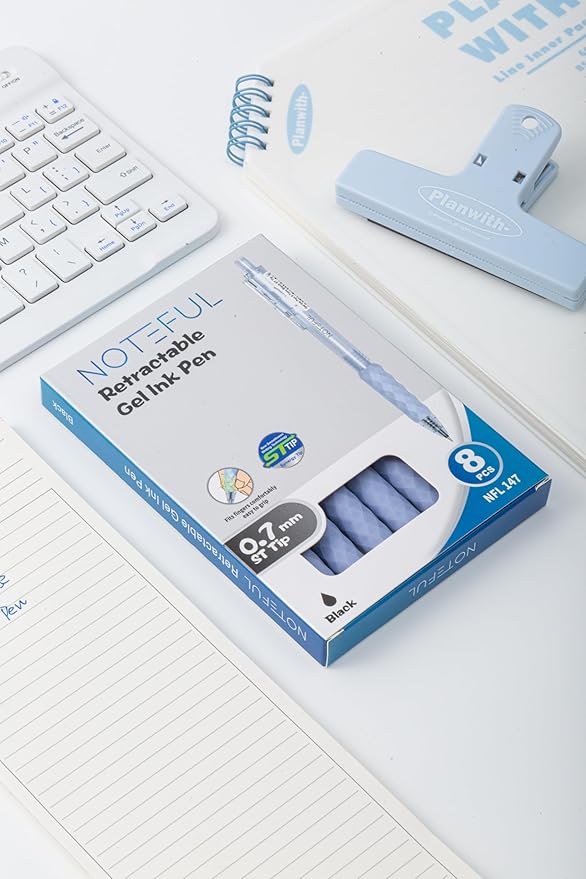 Retractable Gel Pens Clicker, Medium Point 0.7, Premium Comfort Grip for Smooth Writing Planner and School Supplies (Black, 1 Count (Pack of 8))