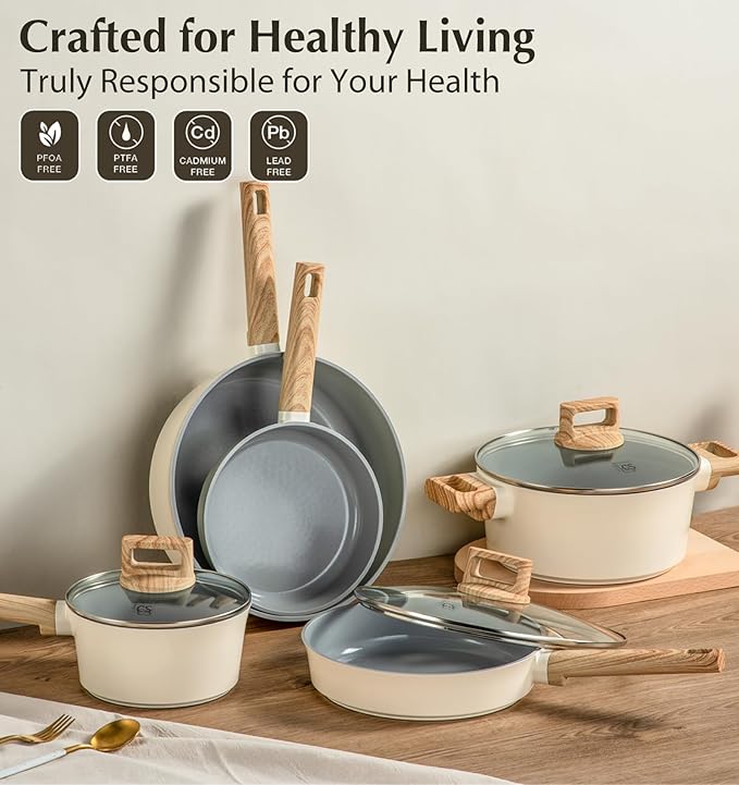 KOCH SYSTEME CS Nonstick Ceramic Cookware Set, 8 Piece Pots and Pans Set with Stay-Cool Handles, Non-toxic Ceramic Kitchen Cooking Set, Induction Compatible Dishwasher Safe, PFAS and PFOA Free, 8pcs