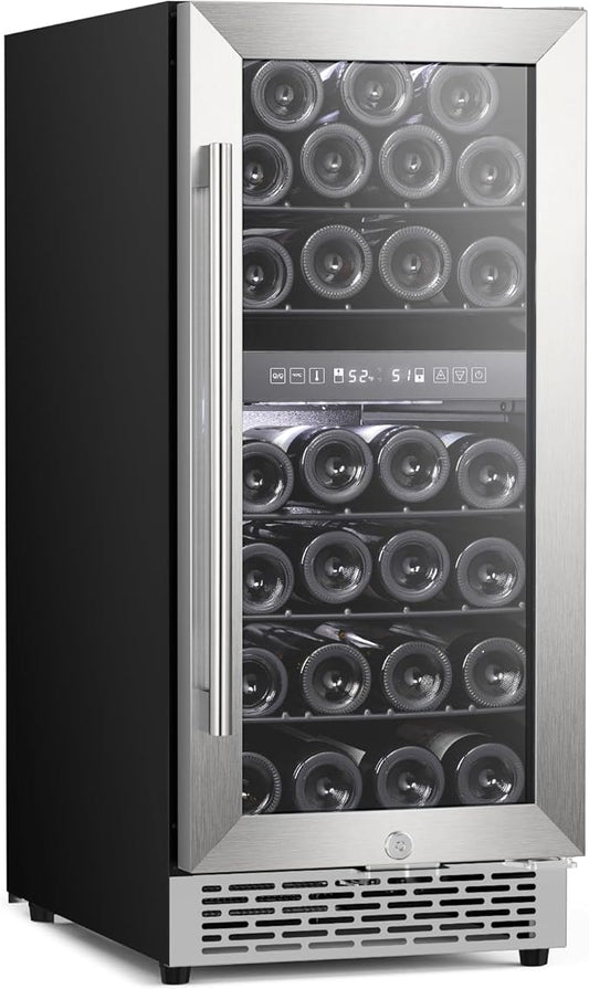 Antarctic Star Wine Fridge 15 Inch Wine Cooler Refrigerator,27 Bottles Dual Zone Freestanding or Bulit-in Wine Cooler Fridge with Stainless Steel Double-Layer Tempered Glass Door,3.1cu.ft