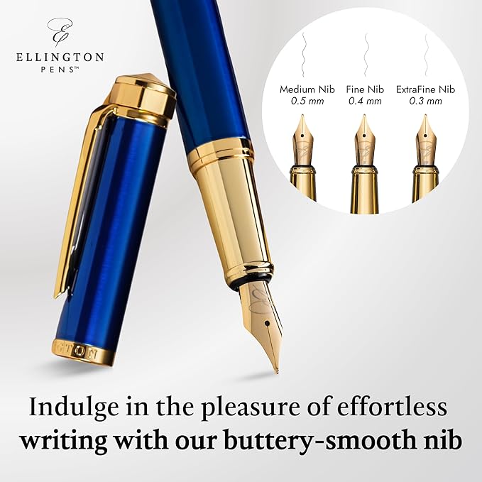 Luxury Fountain Pen Set- Fountain Pens for Writing - Smooth Extra Fine Nib - Includes Refillable Ink Converter, 3 Ink Cartridges [Black & Blue], Gift Box - Elegant Calligraphy