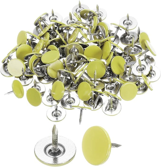 uxcell 100Pcs Upholstery Tacks, 11mmx10mm Flat Head Thumb Tack Decorative Furniture Nails Push Pins for Furniture Sofa Headboards, Light Yellow