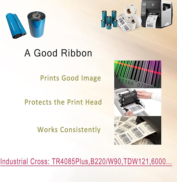 4 Rolls 6.5'' x 1476' Premium Resin Enhanced Wax Ribbon, 165mm x 450m Black Thermal Transfer Ribbon, Barcode Thermal Label Printer Ribbon, CSO-Ink Outside, 1'' Core for Zebra, TSC, GoDex, Citizen..