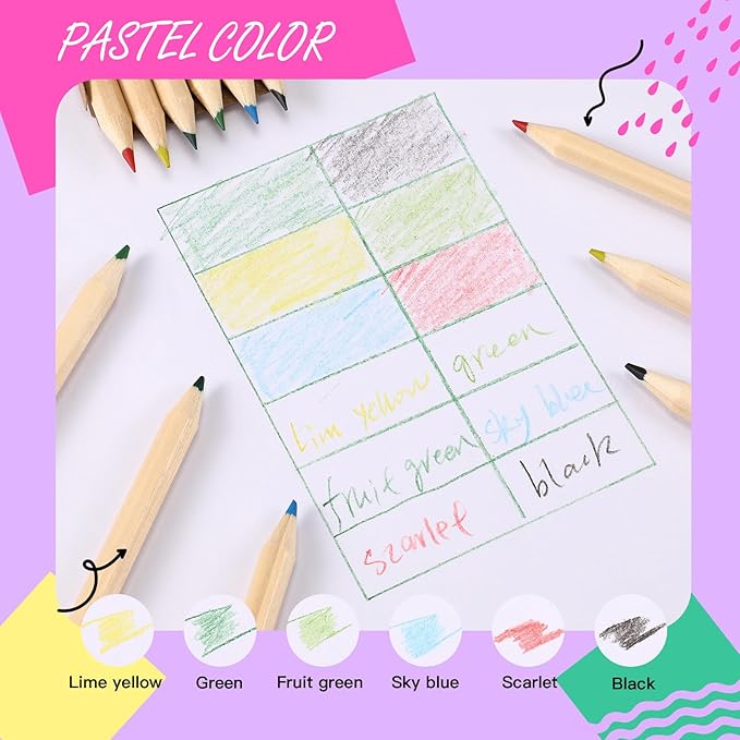 Faccito 300 Packs Mini Drawing Colored Pencils for Kids 3.5 Inch Portable Short Fat 6 Different color Pre Sharpened Pencils in Bulk for Children Painting Classroom School Supplies