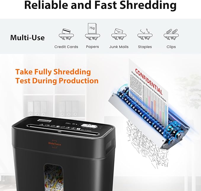 Shredder for Home Use 8-Sheet Cross-Cut Paper Shredder with P-4 Higher Security,Shred Card/Clip/Staple,Small Document Shredding Machine for Home Office Heavy Duty with Jam Proof,3.04-Gal Bin