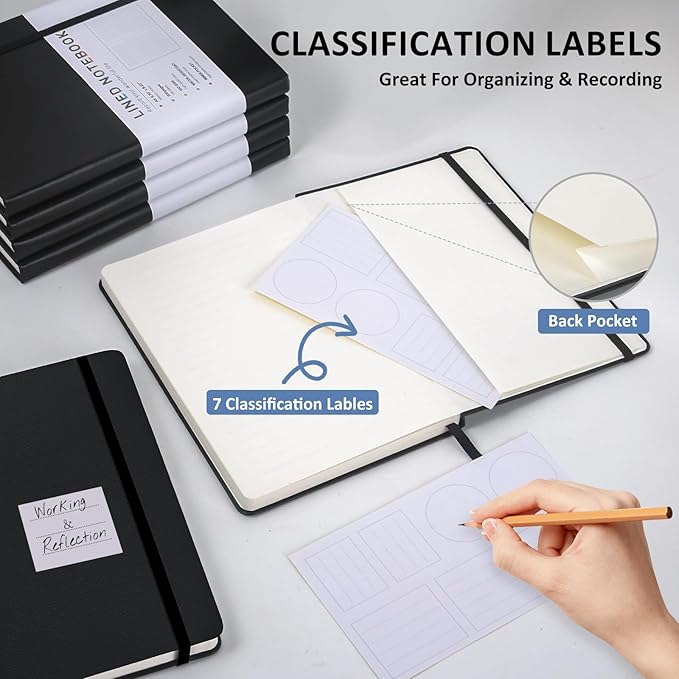 Lined Journal Notebook for Women Men, 200 Pages A5 Hardcover Leather Journals for Writing,Travel,School,Office,Work,Business,College Ruled Notebooks for Note Taking, Diary Notepad 5.7"×8.3"(Black)