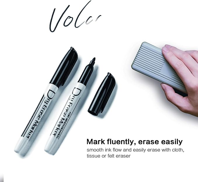 Volcanics Black Dry Erase Markers Low Odor Fine Whiteboard Markers Thin Box of 12