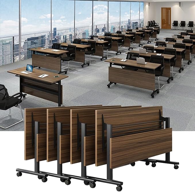 Folding Conference Table,Mobile Conference Room Table Rolling Meeting Table with Caster Wheels,Flip Top Mobile Training Tables,Foldable Rectangle Seminar Tables for Office,Classr (8pack, 55.1in)
