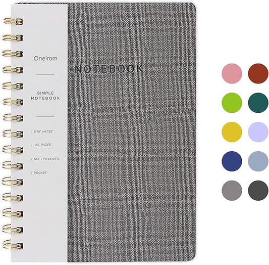 Lined Spiral Notebook College Ruled A5 Journal Book for Note Taking, 160 Pages Writing Journal for Office and Home School Supplies 5.75x8.125 inch (0Grey)