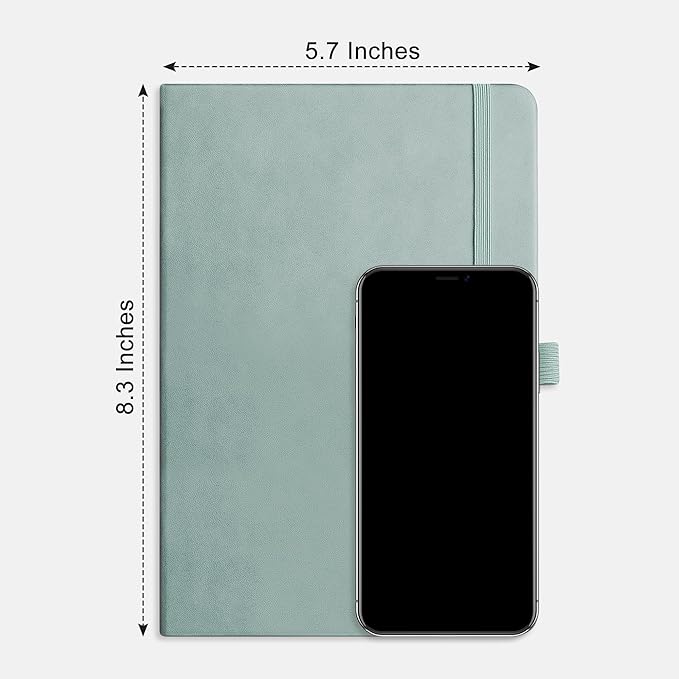 RETTACY Lined Journal Notebook, 192 Numbered Pages, A5 Medium Size (5.7'' x 8.3''), for Men & Women, Journaling, Writing, Work & Office, Leather Hardcover, 100 GSM Thick Paper (Blue-gray)