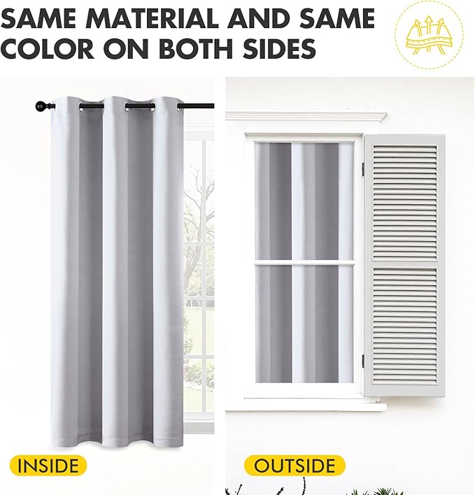 MIULEE Blackout Curtains for Bedroom Living Room 63 Inches Long 2 Panels, Thermal Insulated Room Darkening Drapes Solid Grommet Noise Reduction Light Blocking Window Curtains 40x63 Inch Greyish White