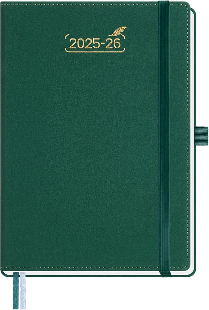 BEZEND Weekly Planner 2025-2026 with 2 Columns, 5.8" x 8.5" Academic Calendar 18 Months (Jul 25-Dec 26) Life Work Appointment Book with Monthly Tab, PU Leather Hardcover - Evergreen