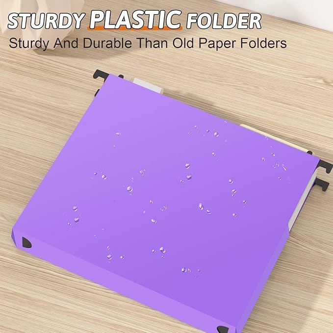 Plastic Extra Capacity Hanging File Folder Letter Size,12 Pack Reinforced Purple Hanging Folders Expandable,Heavy Duty Folders 2 Inch Expansion,Hanging File Organizer Designed for Bulky Files