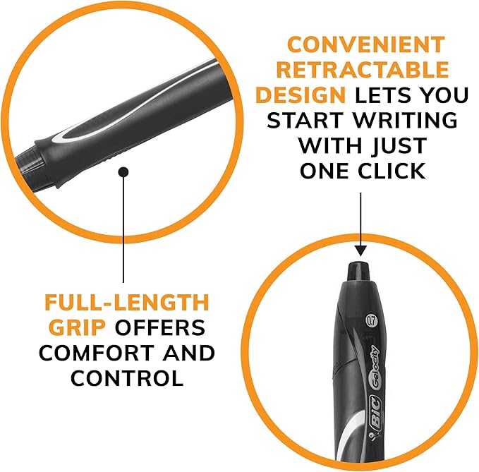 BIC Gelocity Quick Dry Assorted Colors Gel Pens, Medium Point (0.7mm), 12-Count Pack, Retractable Gel Pens With Comfortable Full Grip