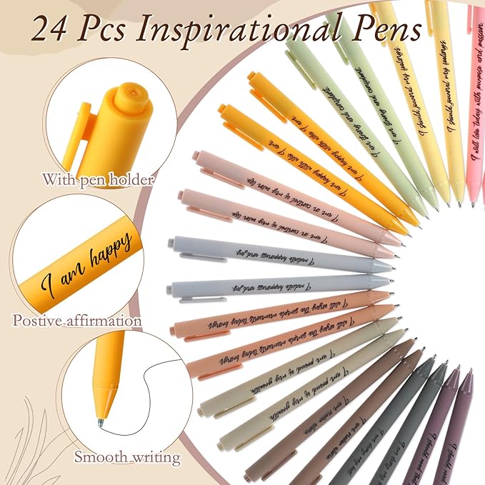 24 Set/48 Pcs Positive Affirmation Gift Set Gratitude Notebooks with Pens Small Bags Motivational Encouragement Notepads Daily Affirmations Journal for Women Stress Relief Self Care (Boho)