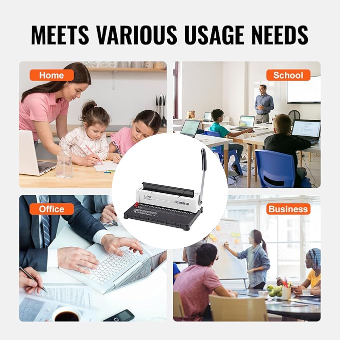 VEVOR Coil Spiral Binding Machine, Manual Book Maker 34-Holes Binding 120 Sheets, Punch Binder Adjustable 3/16" - 9/16" Coil Binding Spines, for Letter Size, A4, A5