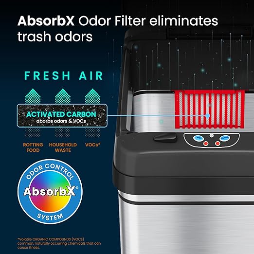 iTouchless 13 Gallon Dog Proof Trash Can with Odor Filter, Motion Sensor Stainless Steel Kitchen Trashcan Garbage Bin for Home Office Work Bedroom Living Room Garage Large Capacity Slim Wastebasket