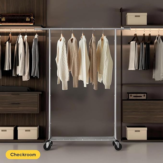 Clothing Garment Rack Capacity 550LBS Rolling Clothes Rack on Wheels - Heavy Duty Collapsible Commercial Storage Organizer - Mobile Clothes Rack with Multifunctional Design (Silver)