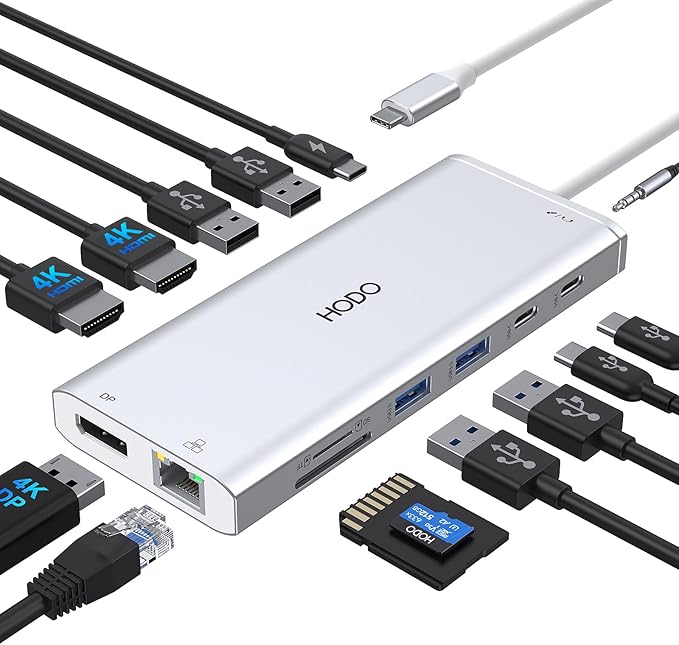 USB C Docking Station Dual Monitor HDMI for HP, Laptop Docking Station 3 Monitors Triple Display USB C Hub Adapter to 2 HDMI 4K,DP,Ethernet,6 USB,PD,SD/TF, Audio, USB C Dock 14 in 1 for Surface