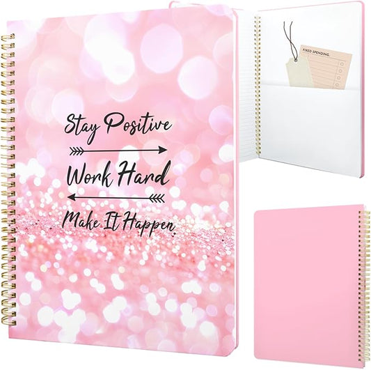 Cute Spiral Notebook journal A4 Aesthetic Pretty Design for Women Girls Kawaii with Pocket, 8.5 x 11 inch, Lined, Positive