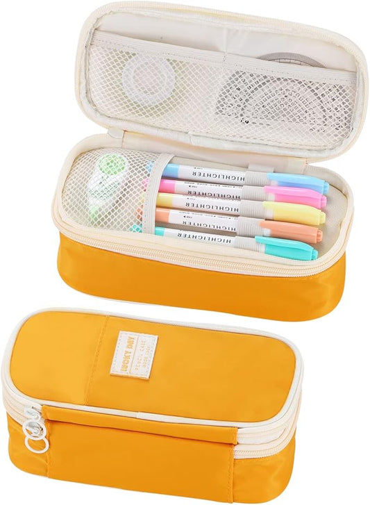 Big Pencil Case Large Capacity Pencil Bag with Zipper Pencil Pouch for Girls Boys Kids Adults Stationery Pencil Pen Case Organizer for School Office Yellow