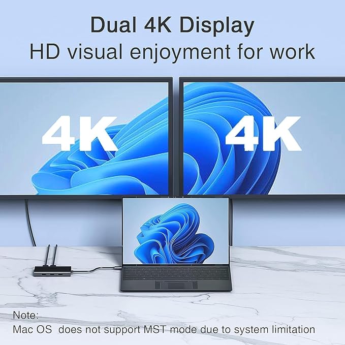 USB C Docking Station Dual Monitor Adapter for Dell HP, Laptop Docking Station 3 Monitors Quadruple Display USB C Hub Dongle to 4K HDMI+DisplayPort+VGA,3 USB2.0,100W PD, 8 in 1 Thunderbolt Dock
