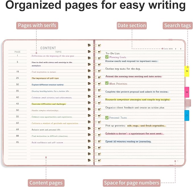 AHGXG Lined Spiral Journal Notebook, B5 Large Journals for Women Men, 140 Pages Hardcover Leather Notebook College Ruled, 100 GSM Paper, Notebooks for Work School Note Taking, 7.6" x 10", Rose Gold