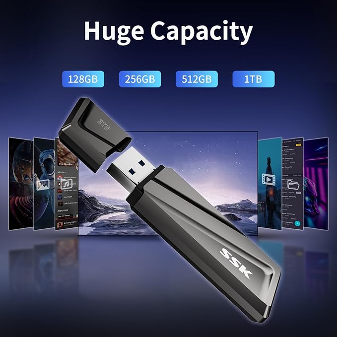 SSK 2TB USB SSD Drive 550MB/s Solid State Flash Drive Fast Transfer Speed USB 3.2 Gen2 USB C Thumb Drive Memory Stick with USB C Adapter for Type-c Smartphone, Laptop, MacBook/Pro/Air and More