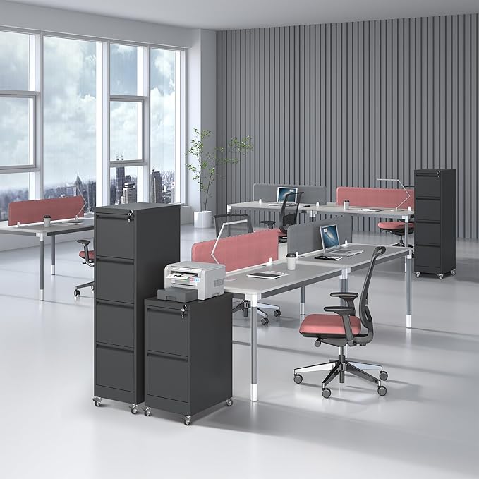 4 Drawer Mobile File Cabinet, Filing Cabinet Home Office for Letter, Legal Size, Black