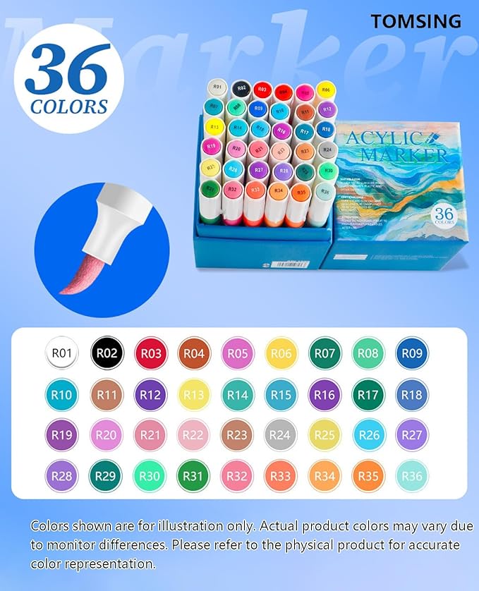 36 Colors Brush Markers Pens,Water-based Ink and Quick-Drying,Painting Supplies Perfect for Plastic Sheets Fabric Bags Ceramics Stone Pottery Wood and Handmade Crafts（36 Colors）
