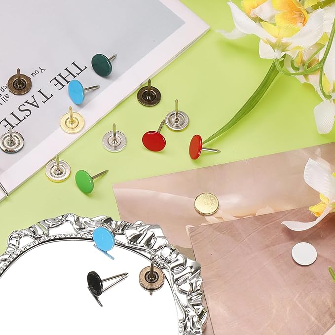 uxcell 150Pcs Upholstery Tacks, 11mmx13mm Flat Head Thumb Tack Decorative Furniture Nails Push Pins for Furniture Sofa Headboards, Yellow