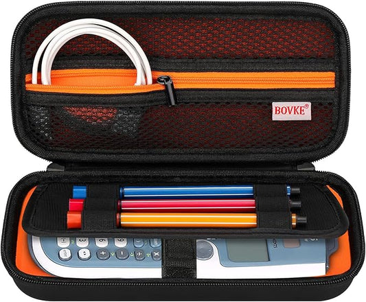 BOVKE Hard PU Graphing Calculator Carrying Case for TTexas Instruments TI-30XS Multiview/TI-34 Multiview/TI-36X Pro Scientific Calculator, Extra Pocket for USB Cables Pens Other Items, Black