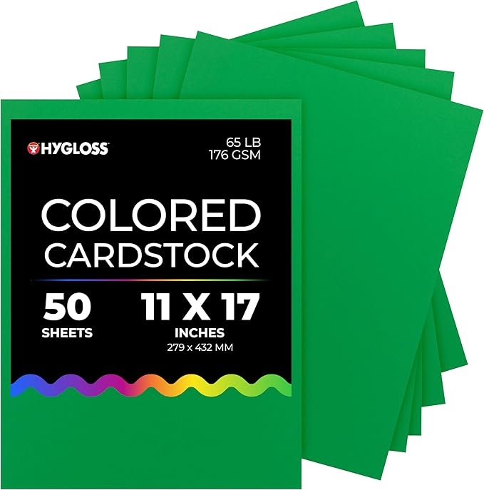 Hygloss Dark Green Bright Colored Cardstock - 11x17-Inch, 50 Sheets, 65 lb/ 176 gsm, Fade-Resistant, Acid-Free Color Card Stock Paper