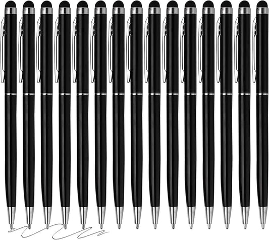 15 Pack Stylus Pens for Touch Screens Stylus Pen Compatible with Phone Tablets Kindle and Black Ink Ballpoint Pens-2 in 1 Stylists pens for Touch Screens (Black)
