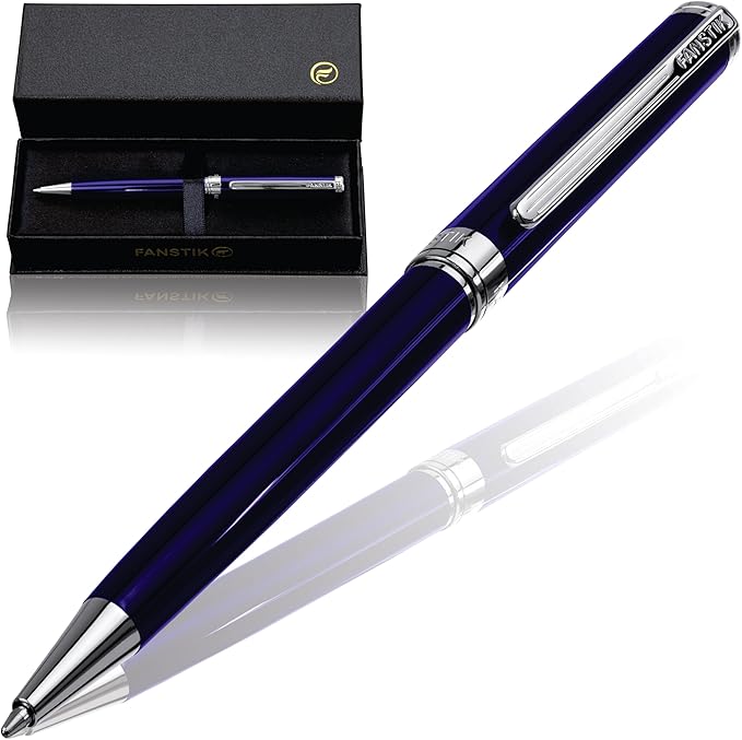 Customized Blue Luxury ballpoint pen (Made In USA) fancy gift set for women, Chrome Finish, Professional executive pen gift set for men (Lux Custom-BallPoint Blue)