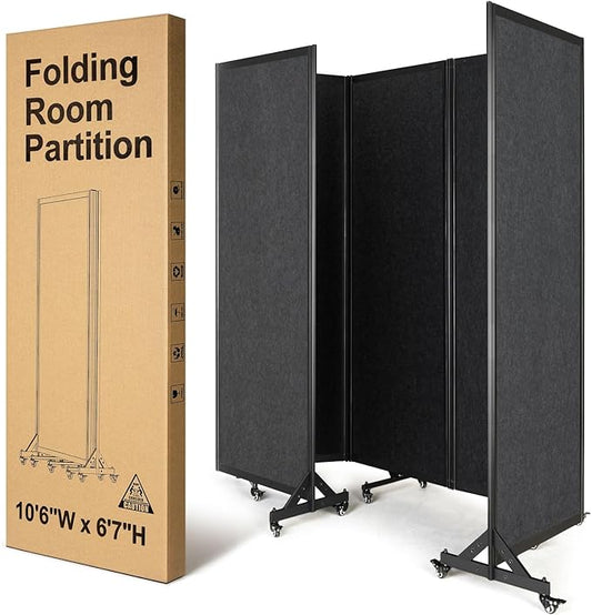 Room Partition,Folding Privacy Divider,Office Partition Dividers,Office Dividers Wall, 10'6"W x 6'7"H,Grey