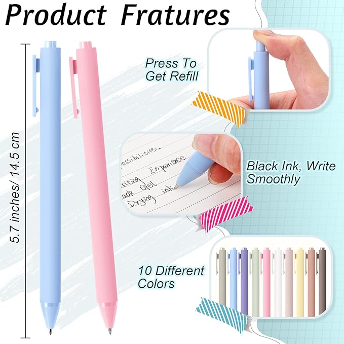 Crtiin 50 Pcs Gel Ink Pens Bulk Black Ink, Smooth Writing Cute Colorful Pens for Back to School First Day of School Teacher Student Server Office Supplies Staff Party Favor Gifts (Pastel Colors)