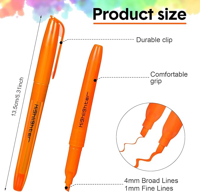Thenshop 96 Pcs Highlighter Bulk Pack Assorted Colors Highlighter Markers Chisel Tip Fluorescent Pens for Office Classroom Back to School Supplies