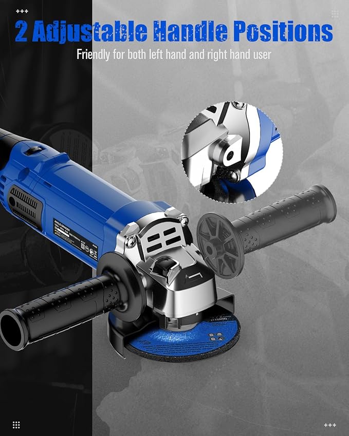 AVID POWER Angle Grinder 4-1/2 Inch 8.0 Amp 1000W Electric Grinder Tool 7-Variable-Speed Metal Grinder, 11,500 RPM, Paddle Switch with Lock-on Button, Cutting & Grinding Wheels and Side Handle - Blue