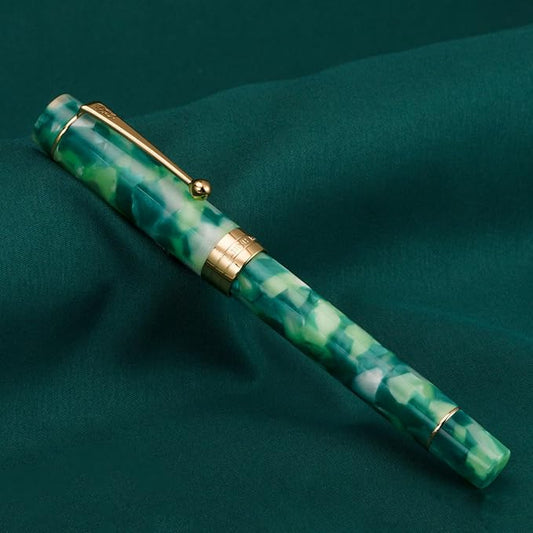 Jinhao 100 Fountain Pen Celluloid Classic Style, #6 Nib Smooth Writing Instrument with Refillable Converter and Pen Case Set