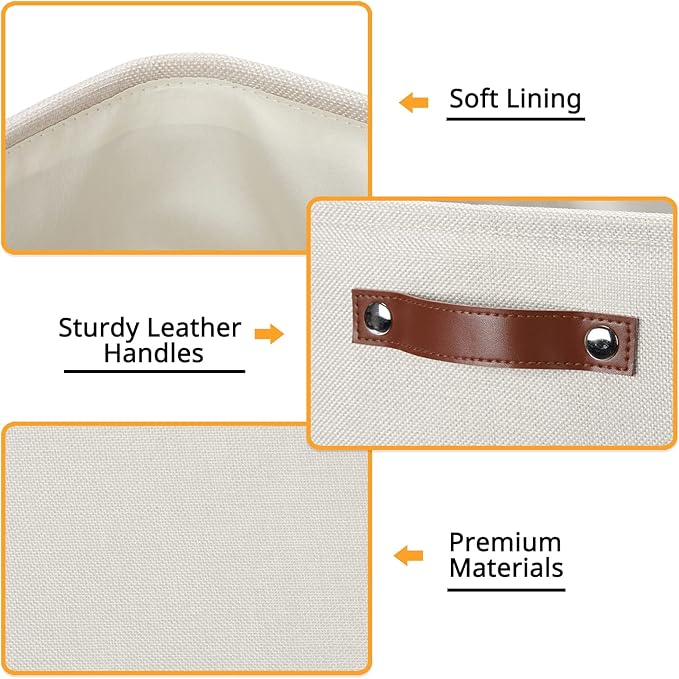 DULLEMELO Storage Bins, 4 Pack Of 13x13x13 Decorative Storage Cube Bins Suit Office, Home, Shelves And Closet, Cube Storage Bin with Leather handle(4 Pack - 13" Beige)