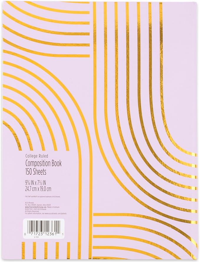Five Star Composition Book, College Ruled Paper, 7-1/2" x 9-3/4", 80 Sheets, Hardcover, Lilac and Metallic Gold Arches (850111F-AMZ)