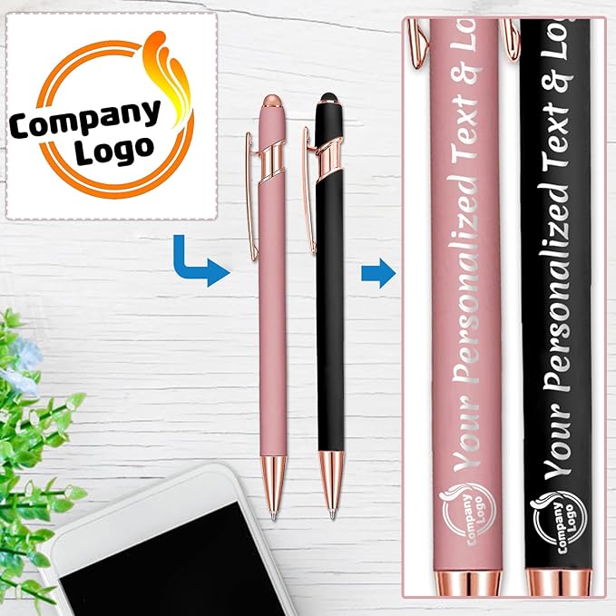 STREADVE 50 Personalized Custom Pens Engraved Writing Pen with Name Logo, Customized Promotional Items Stylus Pen Gifts for Men Women Realtor Nurse Wedding Business, Black
