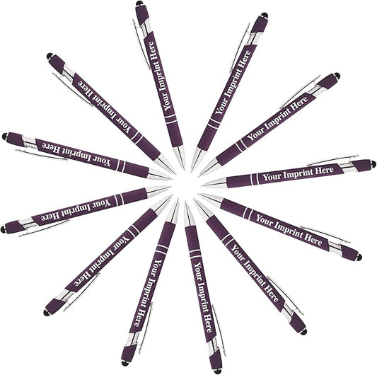 Up to 500 Pcs Custom Pens Bulk | Rainbow of Colors | Soft-Touch Metal Black Ink Personalized with Name or Message (Purple, 12 pcs)