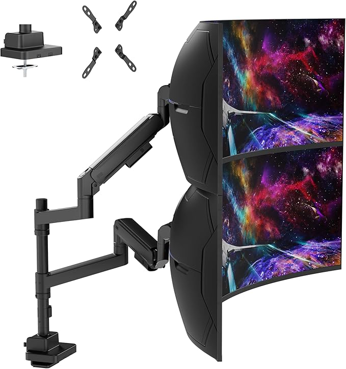 Dual Monitor Arm for 17-57 Inch Ultrawide Screens – Heavy Duty Monitor Arm Desk Mount – VESA Mount with Clamp and Grommet Base – Holds Up to 59.4 lbs. Each